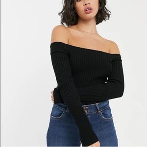 Bershka Ribbed Off The Shoulder Top